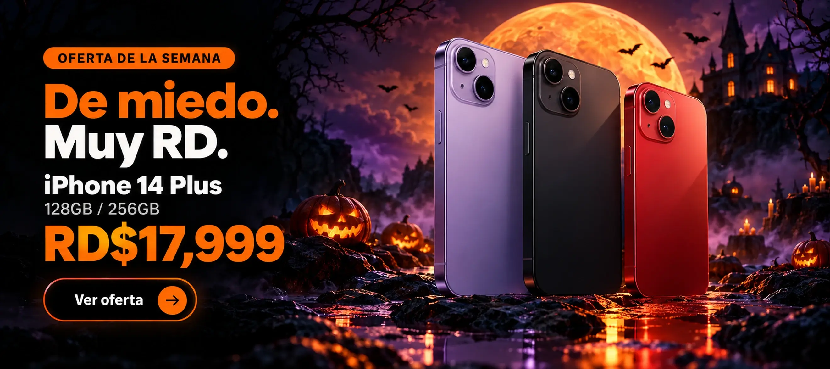 Oferta de la semana de Halloween: iPhone 14 Plus 128GB / 256GB a RD$17,999