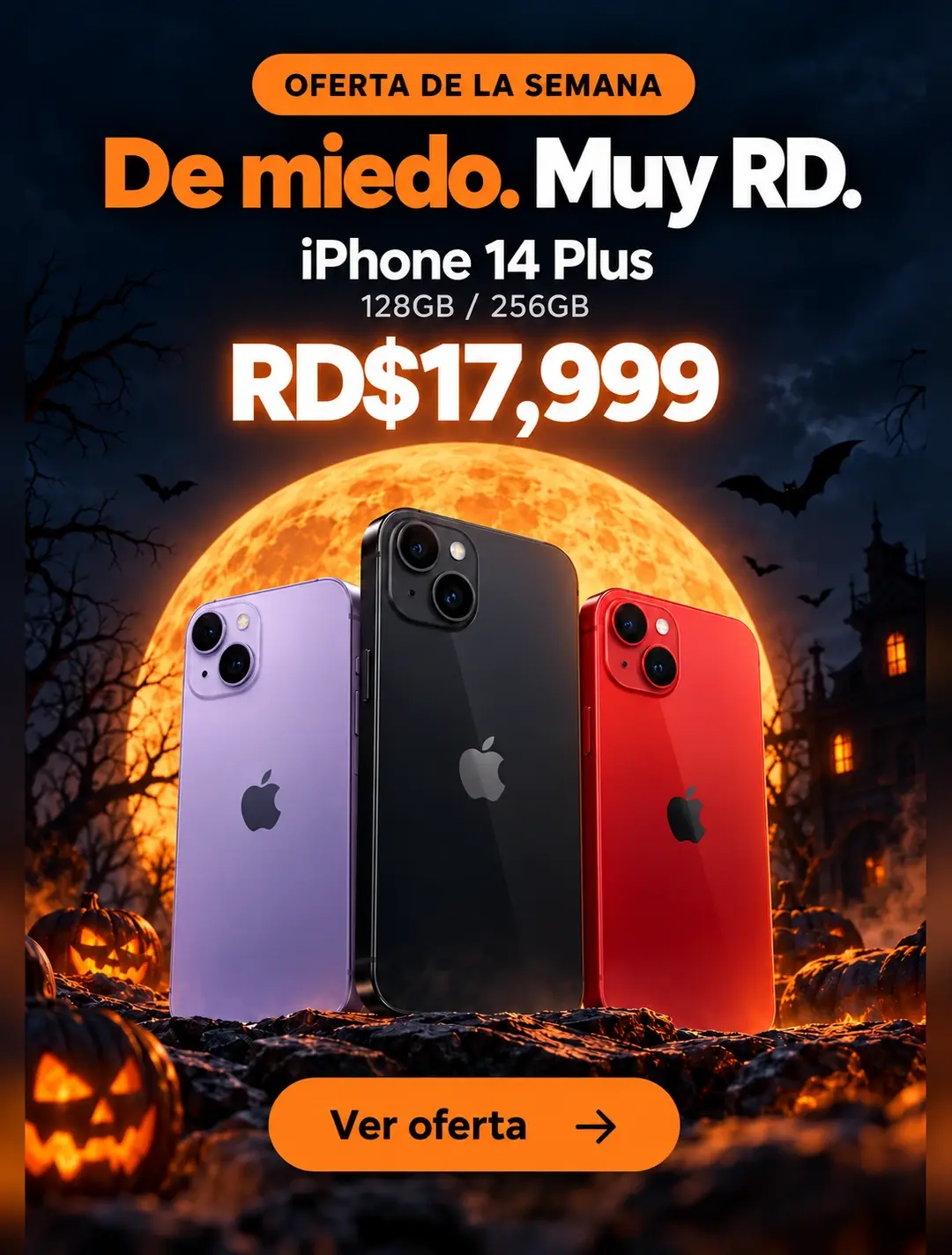 Oferta de la semana de Halloween: iPhone 14 Plus 128GB / 256GB a RD$17,999